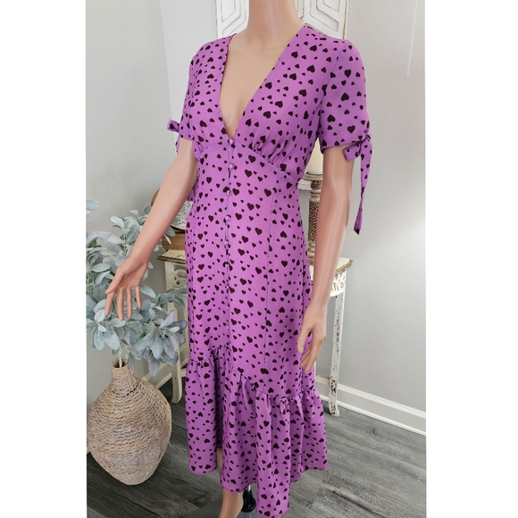Delfi Collective Yvette Purple Tiered Front Buttons Ruffle Hem Midi Dress - Picture 1 of 11